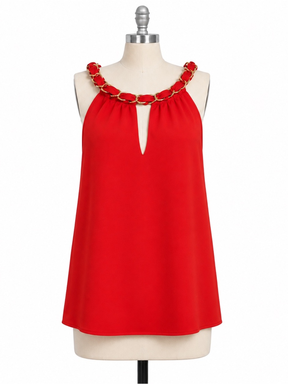 Joie Red Halter Camisole with Gold Chain Trim